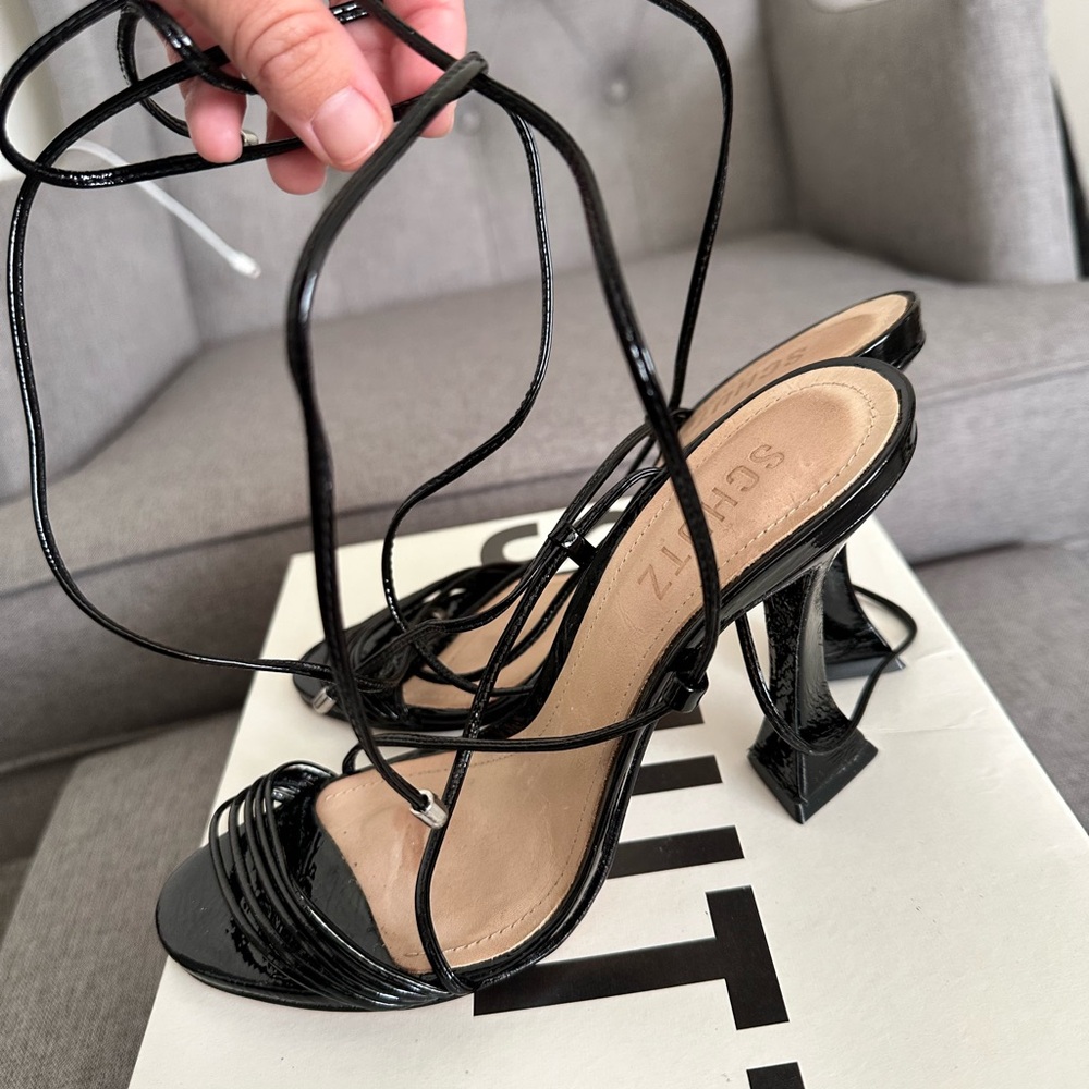 SCHUTZ Black Geometric Heel Sandals